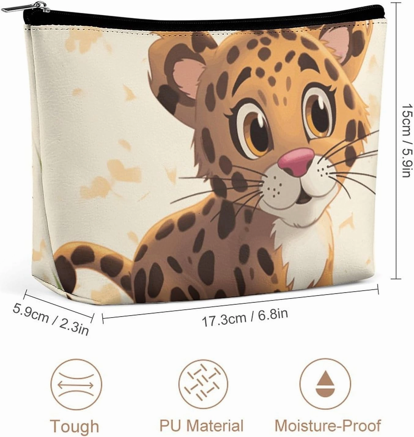 Portable Small Cosmetic Bag Cute Travel Makeup Bag Cute Baby Jaguar Waterproof Toiletry Bag for Women