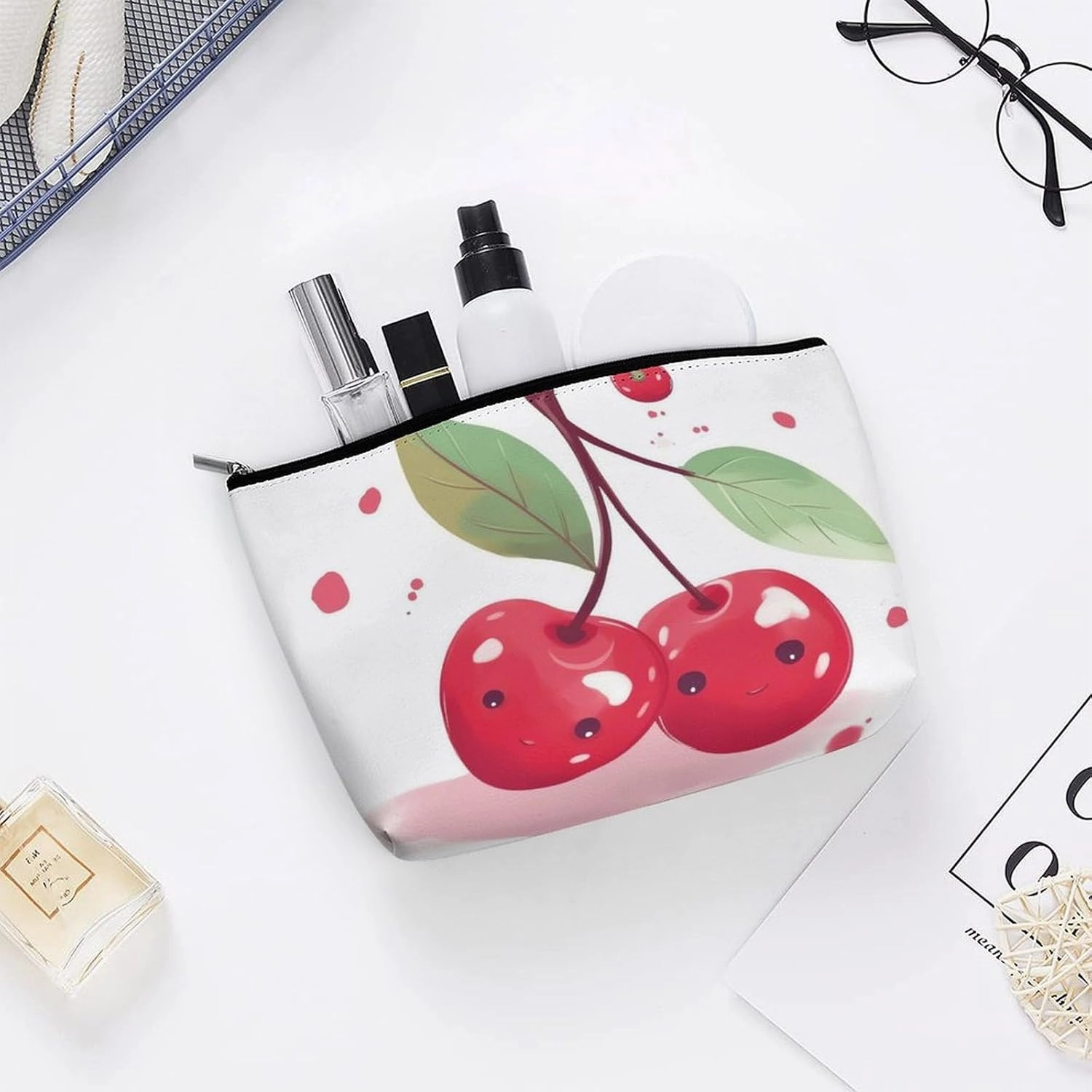Portable Small Cosmetic Bag Cute Travel Makeup Bag Cute Cherry Waterproof Toiletry Bag for Women