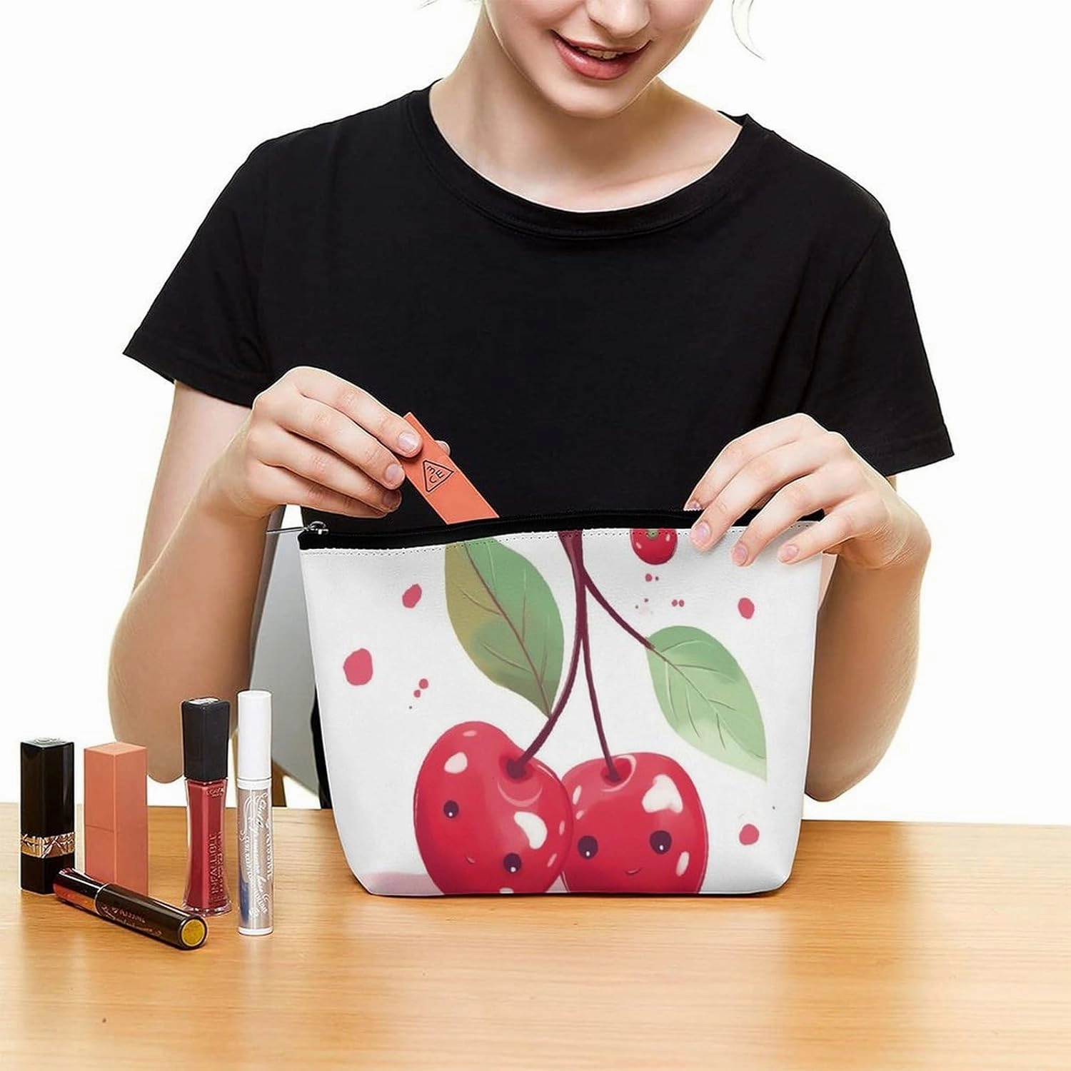 Portable Small Cosmetic Bag Cute Travel Makeup Bag Cute Cherry Waterproof Toiletry Bag for Women