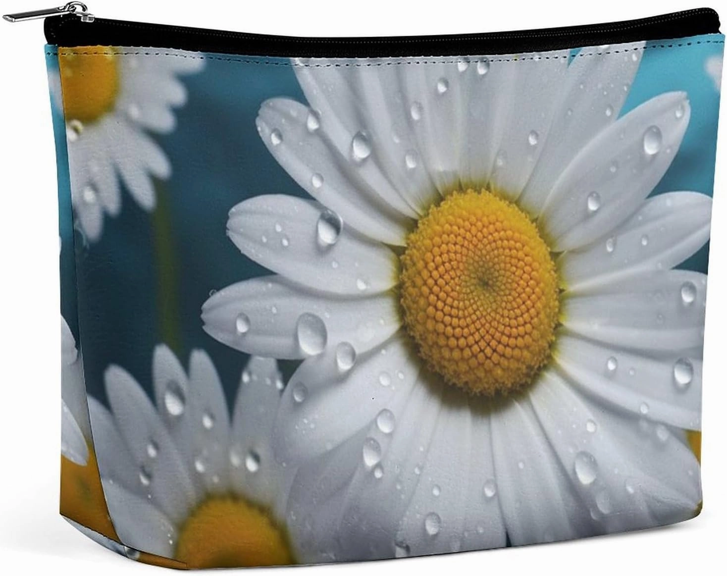 Portable Small Cosmetic Bag Cute Travel Makeup Bag Daisy Flowers Waterproof Toiletry Bag for Women