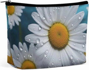 Portable Small Cosmetic Bag Cute Travel Makeup Bag Daisy Flowers Waterproof Toiletry Bag for Women