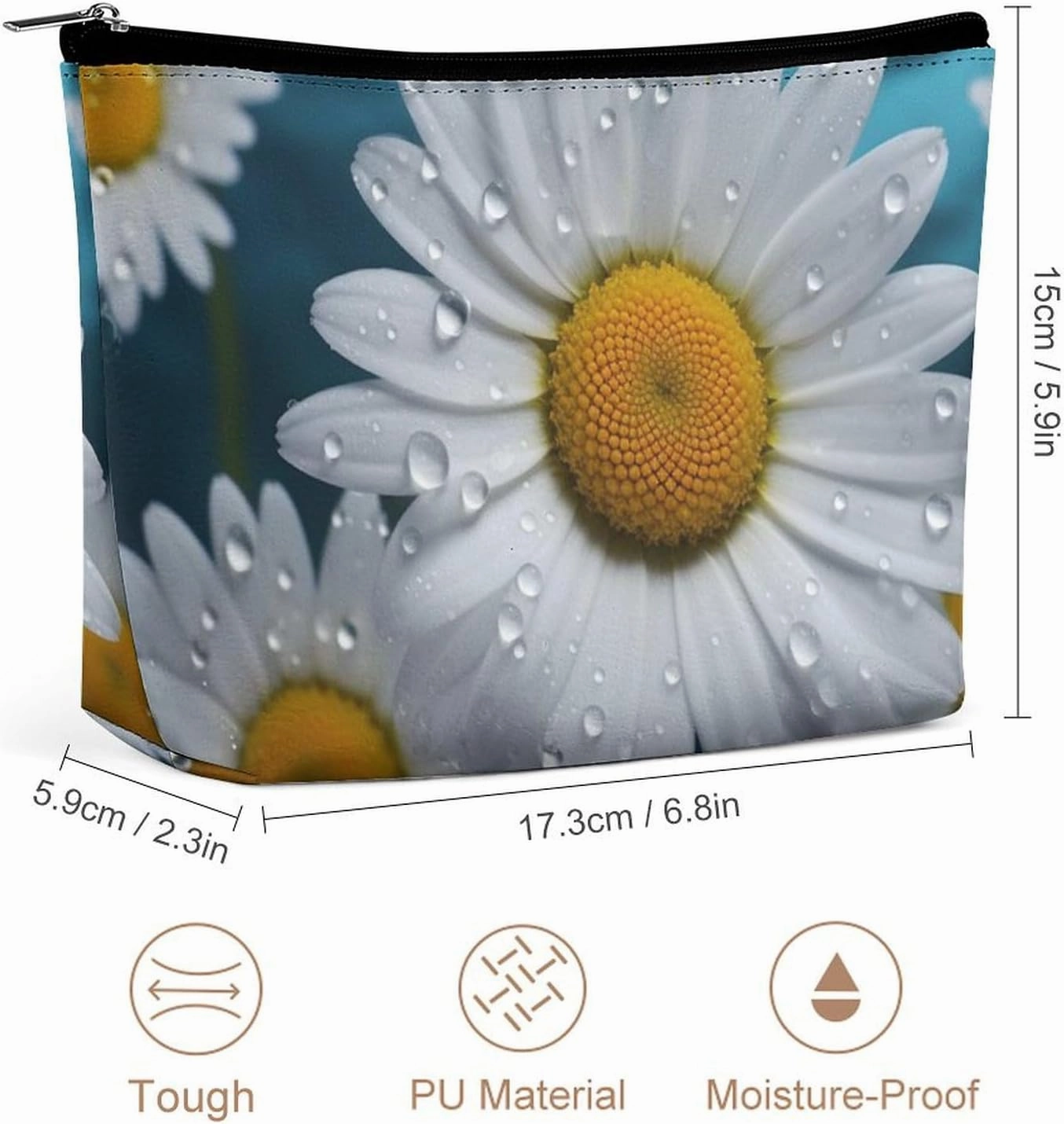 Portable Small Cosmetic Bag Cute Travel Makeup Bag Daisy Flowers Waterproof Toiletry Bag for Women