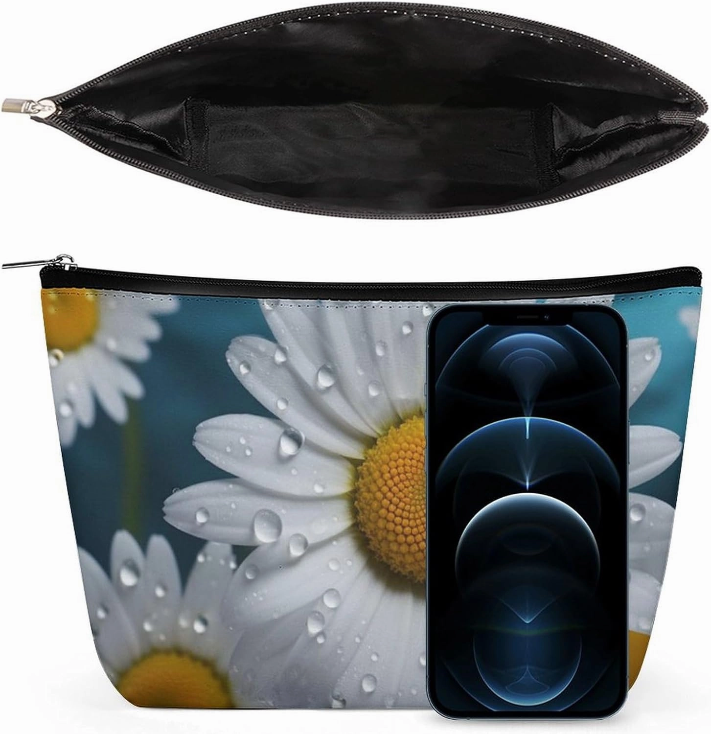 Portable Small Cosmetic Bag Cute Travel Makeup Bag Daisy Flowers Waterproof Toiletry Bag for Women