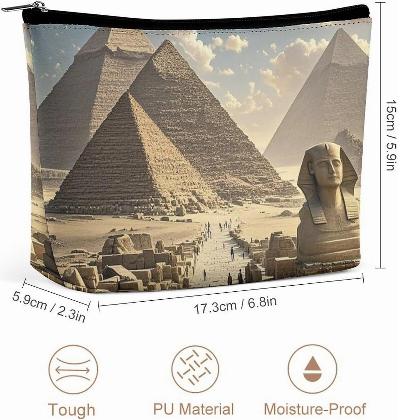 Portable Small Cosmetic Bag Cute Travel Makeup Bag Egyptian Pyramids Waterproof Toiletry Bag for Women