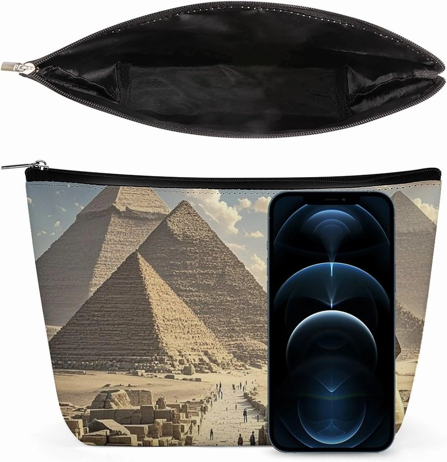 Portable Small Cosmetic Bag Cute Travel Makeup Bag Egyptian Pyramids Waterproof Toiletry Bag for Women