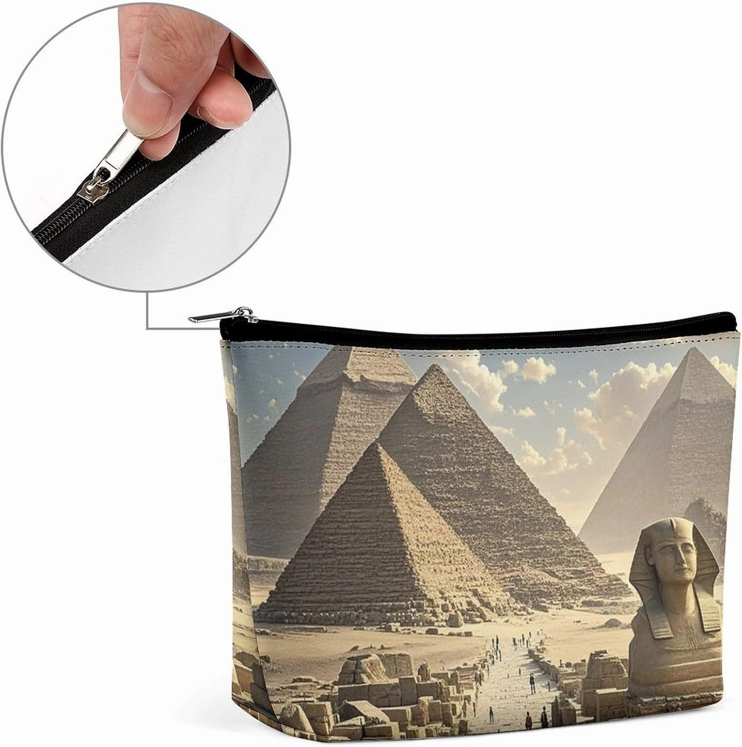 Portable Small Cosmetic Bag Cute Travel Makeup Bag Egyptian Pyramids Waterproof Toiletry Bag for Women