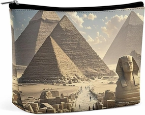 Portable Small Cosmetic Bag Cute Travel Makeup Bag Egyptian Pyramids Waterproof Toiletry Bag for Women