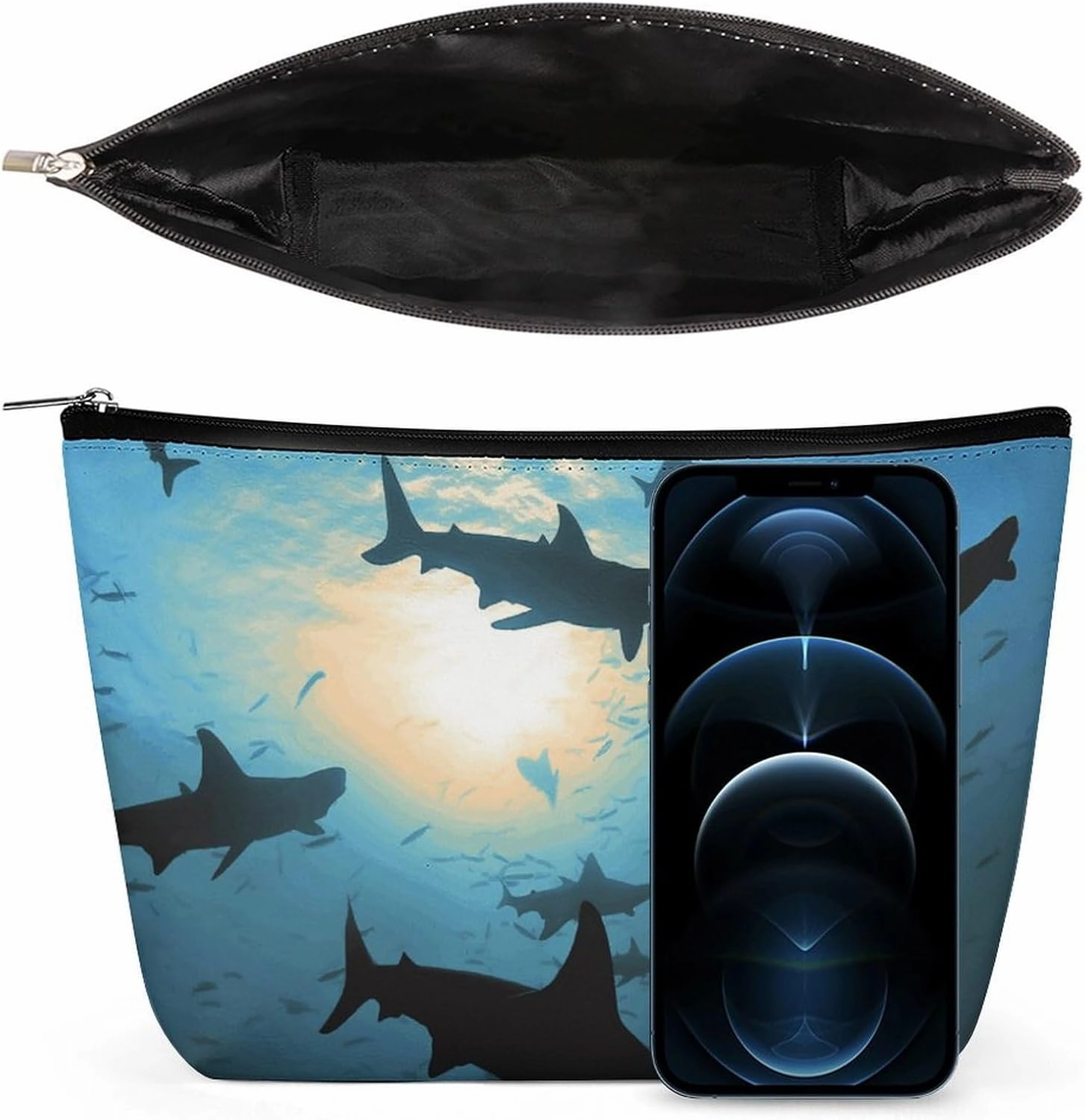 Portable Small Cosmetic Bag Cute Travel Makeup Bag Hammerhead Sharks Waterproof Toiletry Bag for Women