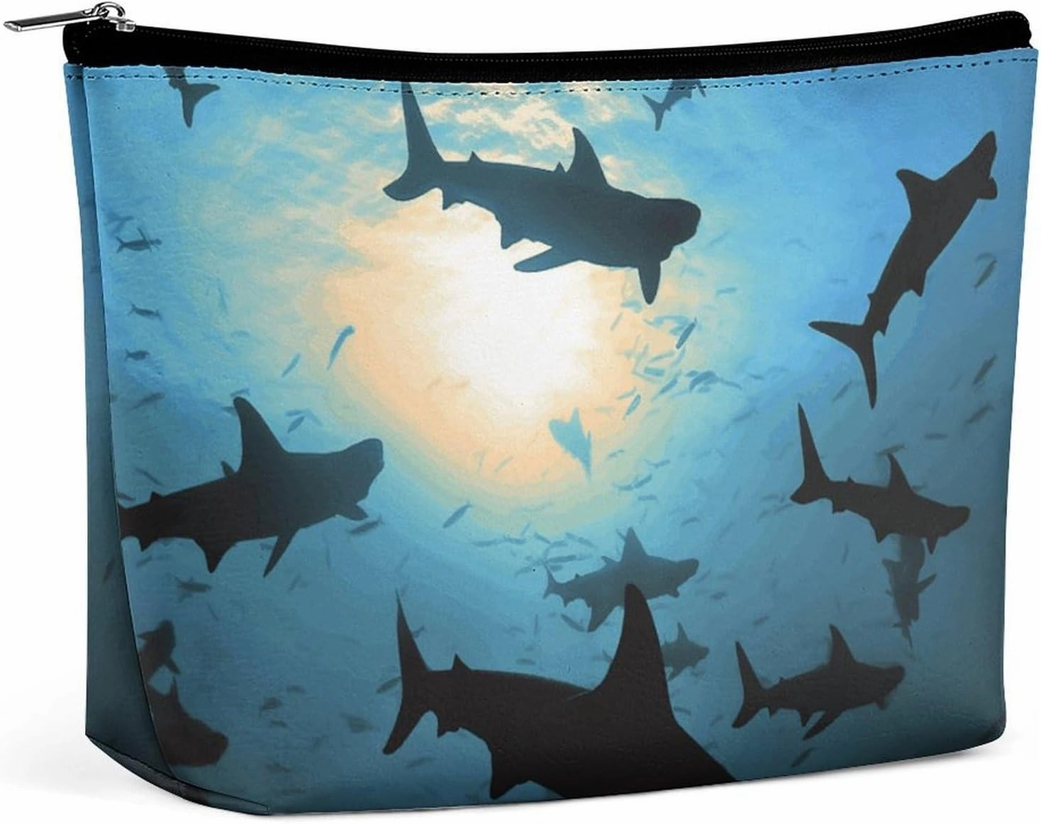 Portable Small Cosmetic Bag Cute Travel Makeup Bag Hammerhead Sharks Waterproof Toiletry Bag for Women