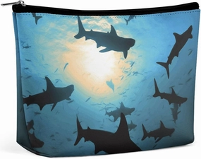 Portable Small Cosmetic Bag Cute Travel Makeup Bag Hammerhead Sharks Waterproof Toiletry Bag for Women