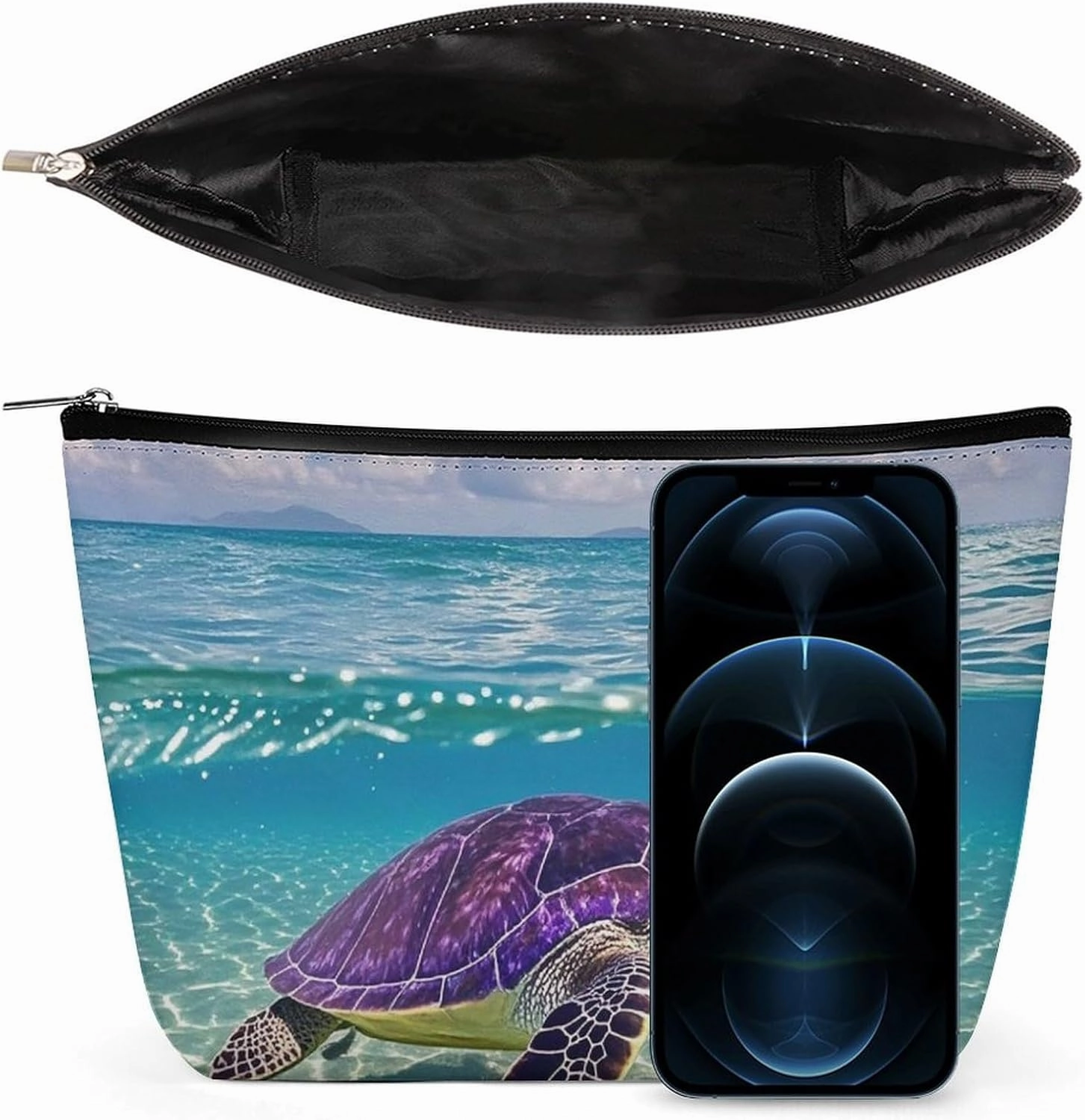 Portable Small Cosmetic Bag Cute Travel Makeup Bag Hawaii with Purple Sea Turtle Waterproof Toiletry Bag for Women