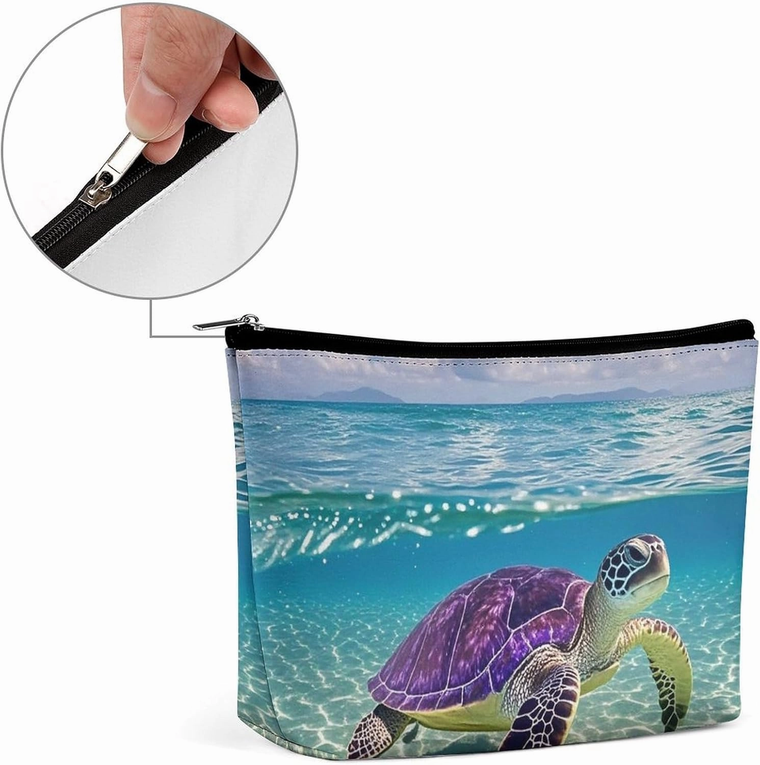 Portable Small Cosmetic Bag Cute Travel Makeup Bag Hawaii with Purple Sea Turtle Waterproof Toiletry Bag for Women
