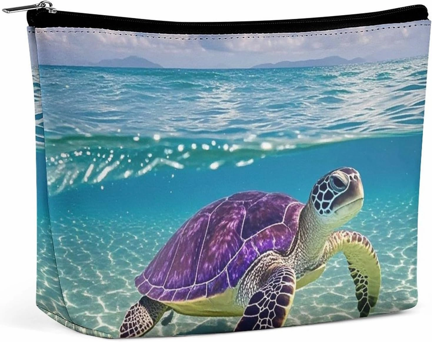 Portable Small Cosmetic Bag Cute Travel Makeup Bag Hawaii with Purple Sea Turtle Waterproof Toiletry Bag for Women