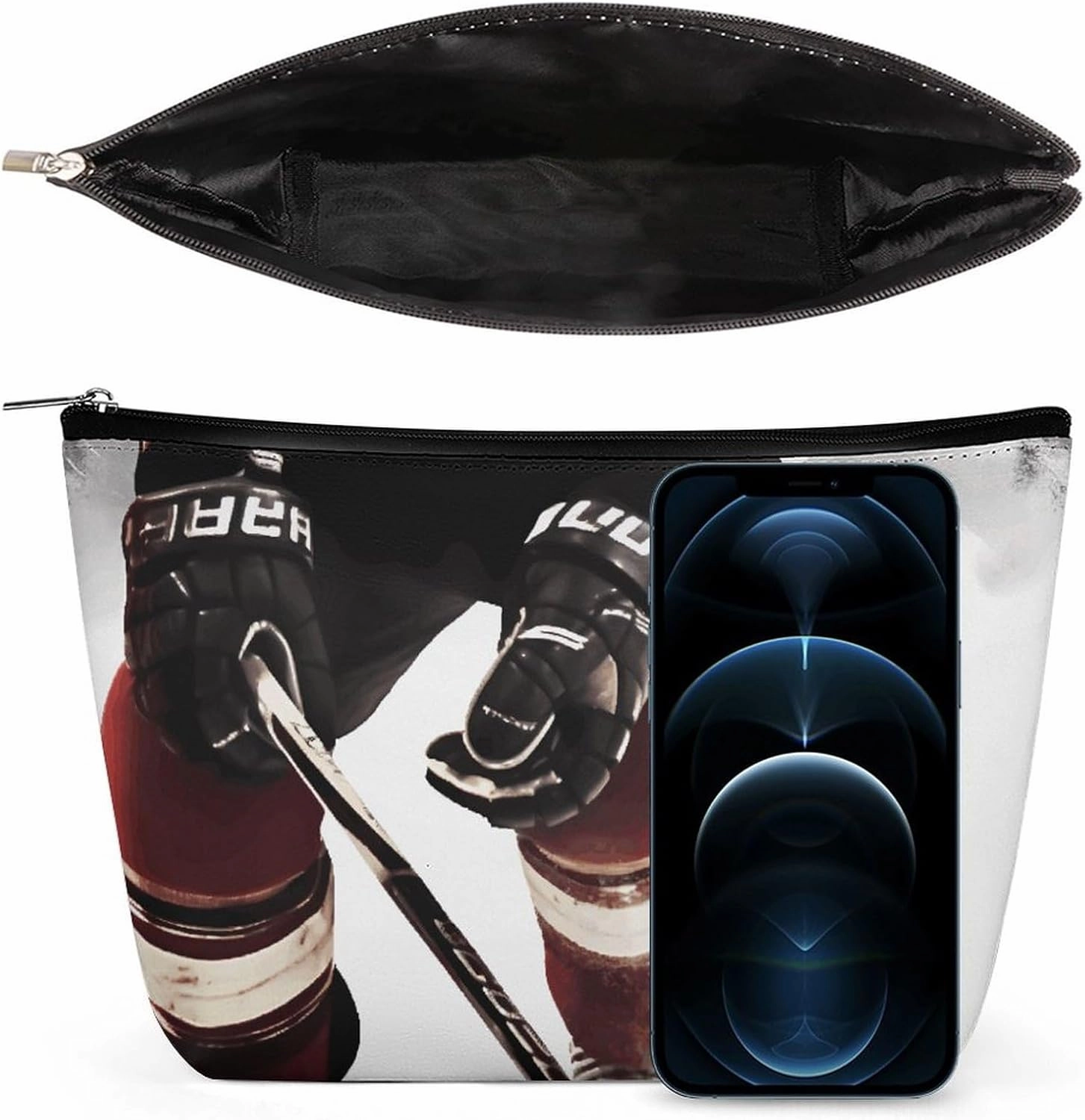 Portable Small Cosmetic Bag Cute Travel Makeup Bag Ice Hockey Pattern Waterproof Toiletry Bag for Women