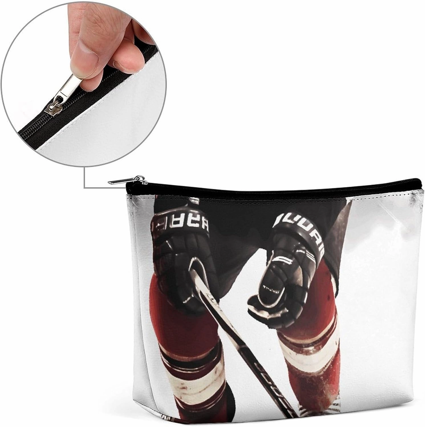 Portable Small Cosmetic Bag Cute Travel Makeup Bag Ice Hockey Pattern Waterproof Toiletry Bag for Women