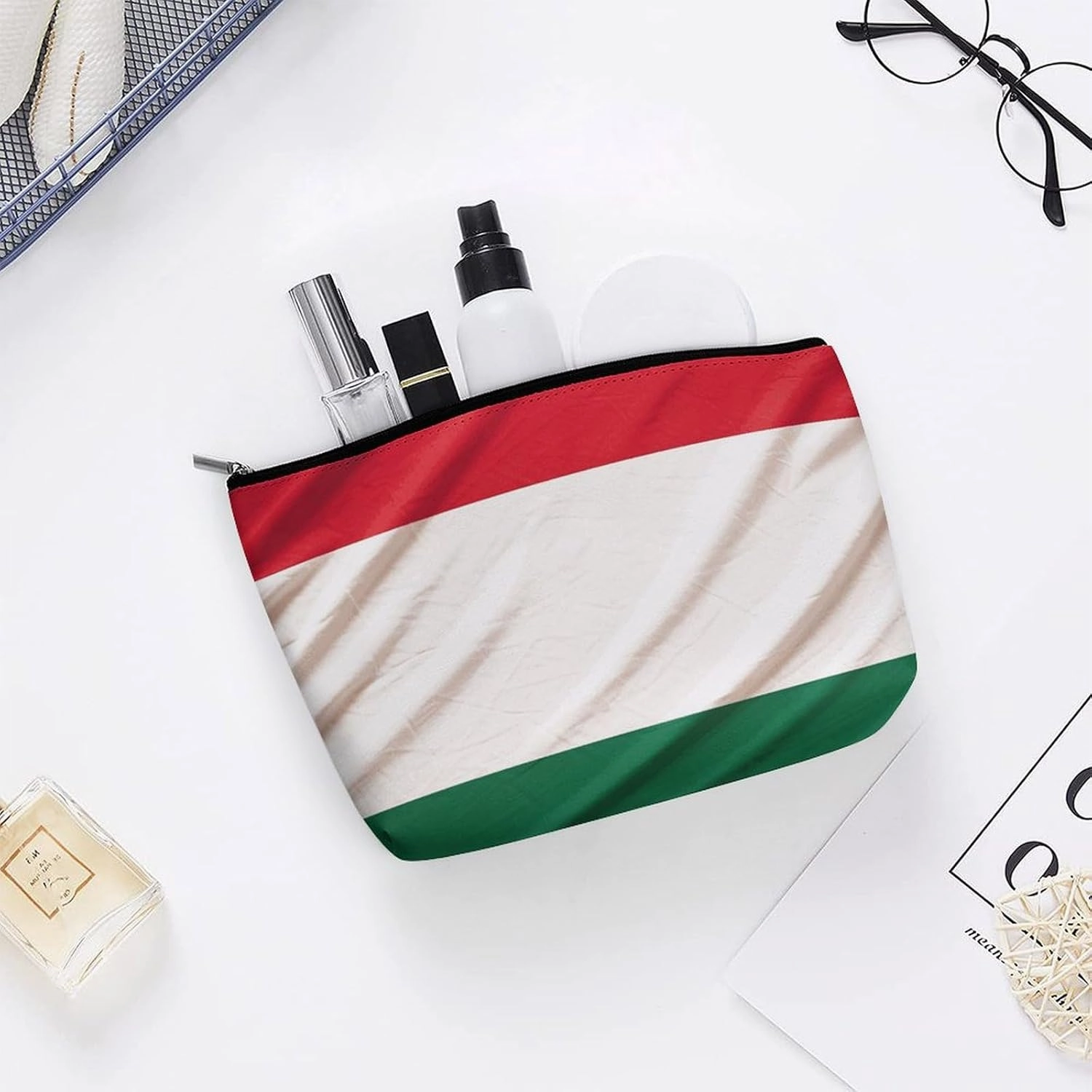 Portable Small Cosmetic Bag Cute Travel Makeup Bag Italy Flag Waterproof Toiletry Bag for Women