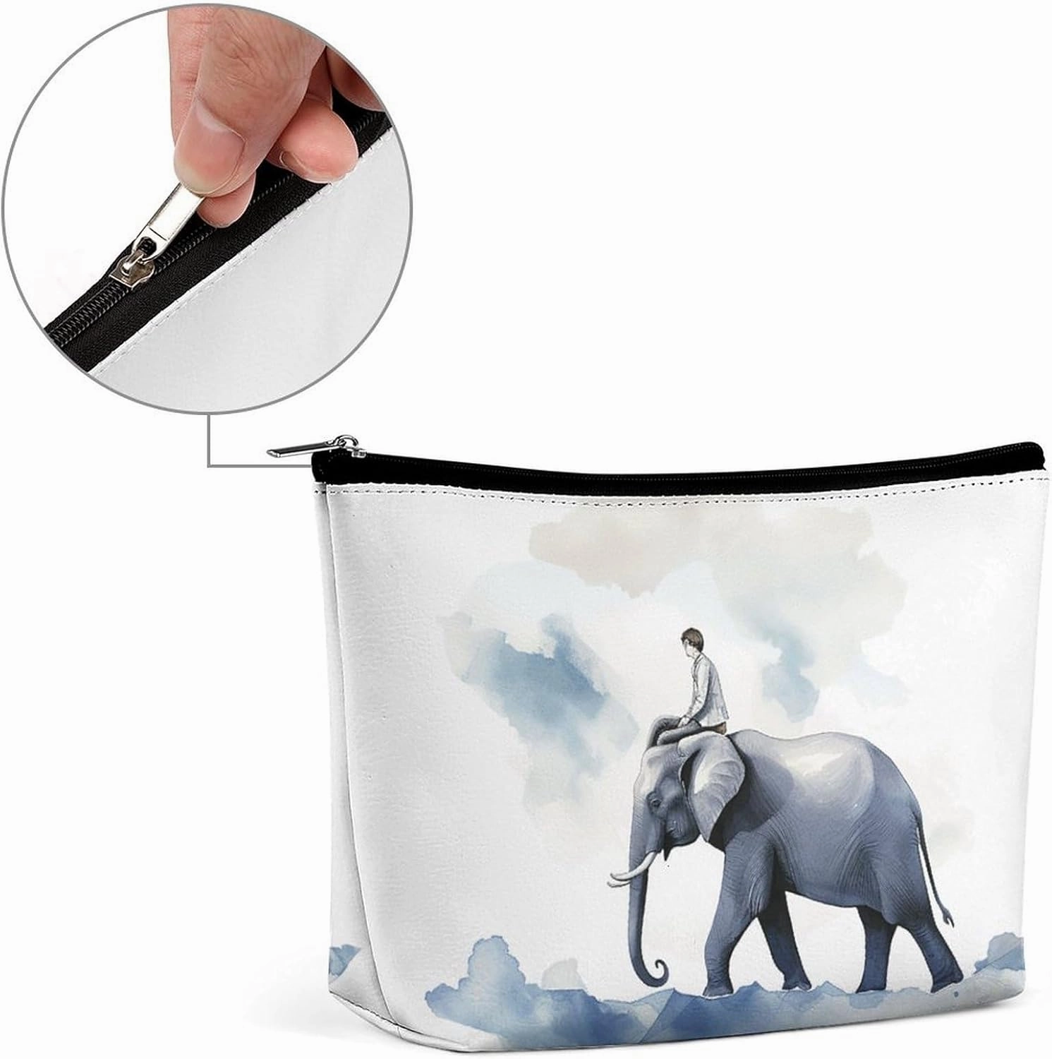 Portable Small Cosmetic Bag Cute Travel Makeup Bag Man Riding An Elephant Waterproof Toiletry Bag for Women