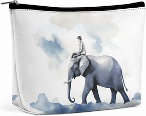 Portable Small Cosmetic Bag Cute Travel Makeup Bag Man Riding An Elephant Waterproof Toiletry Bag for Women