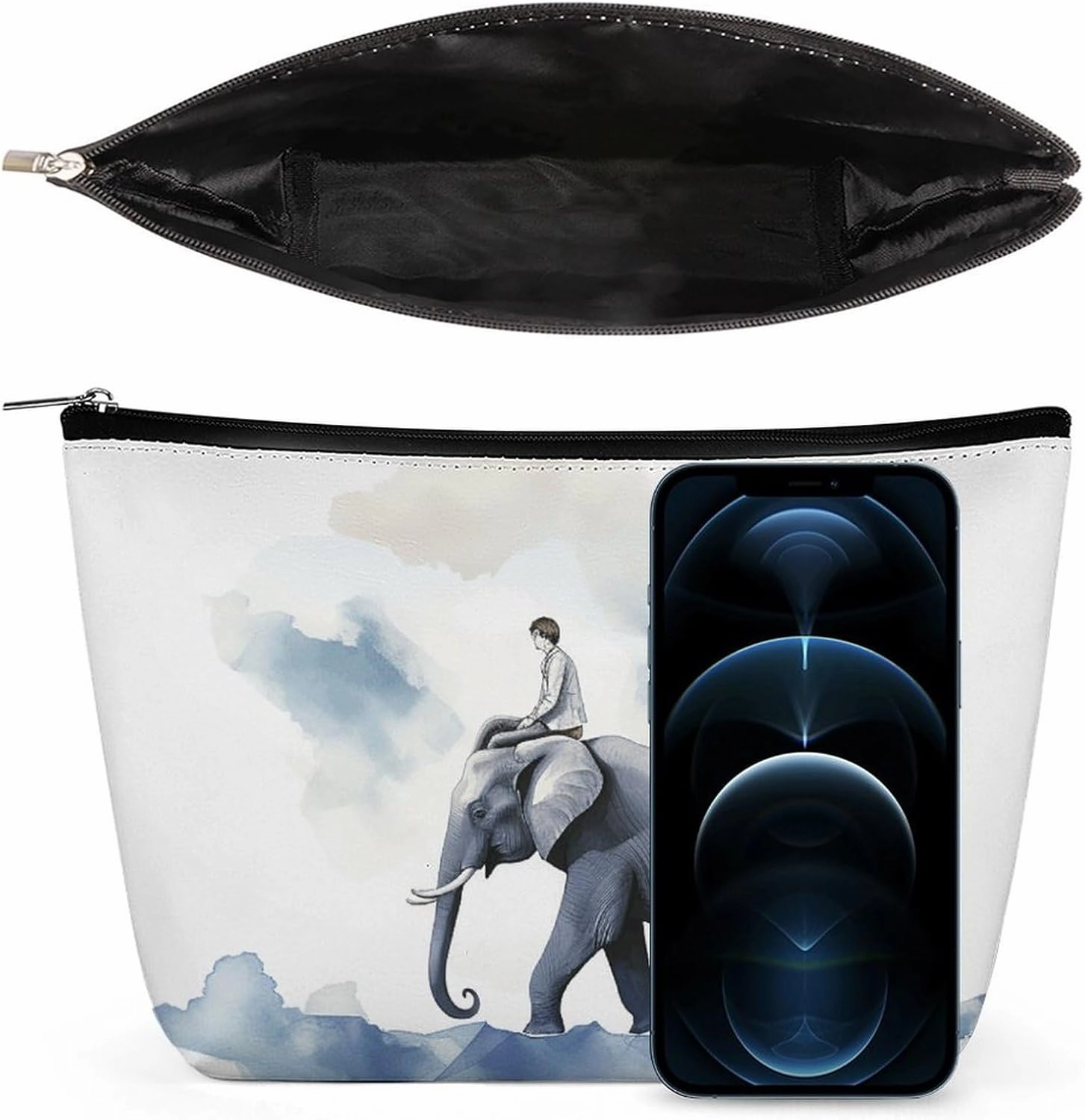 Portable Small Cosmetic Bag Cute Travel Makeup Bag Man Riding An Elephant Waterproof Toiletry Bag for Women