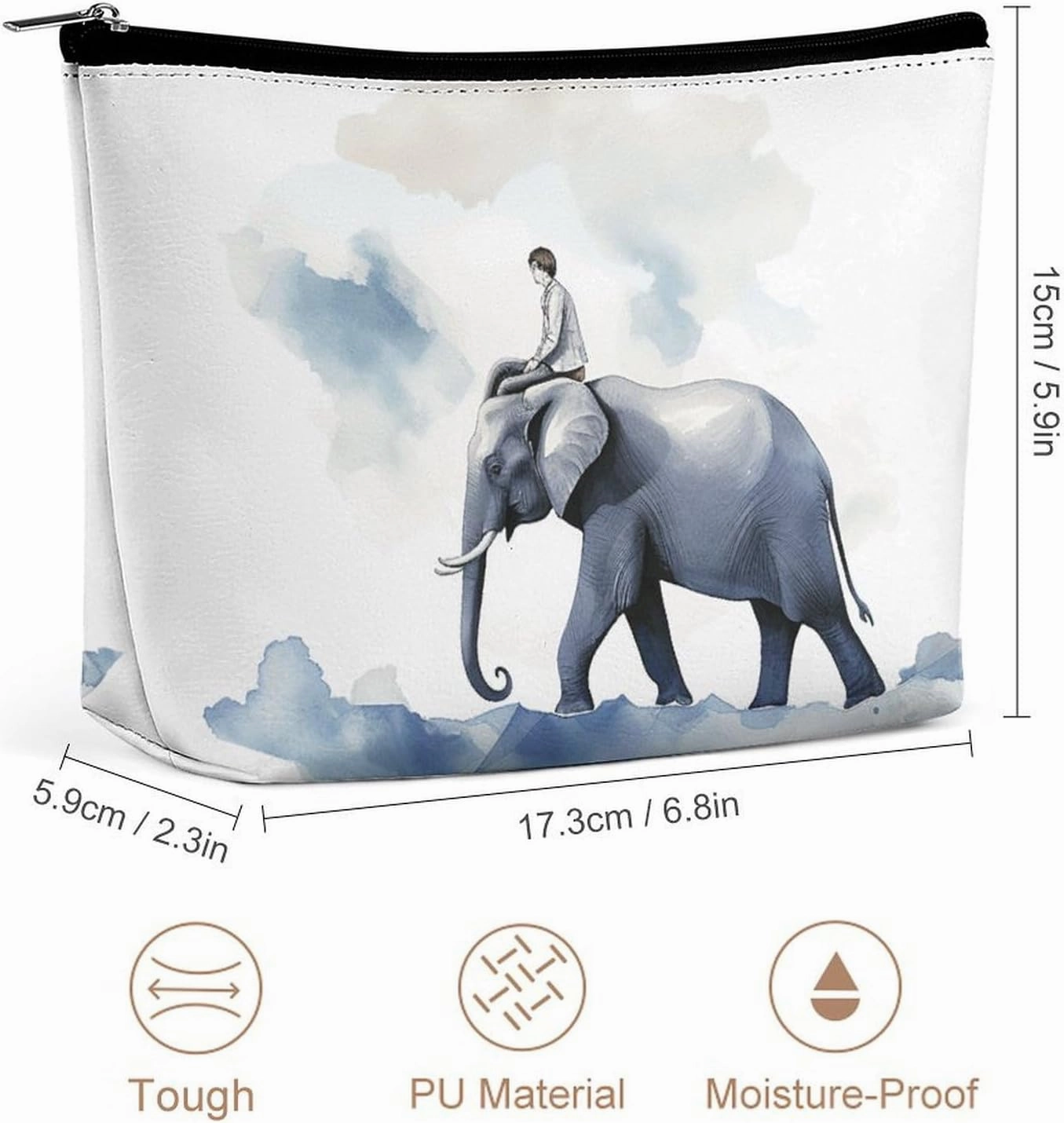Portable Small Cosmetic Bag Cute Travel Makeup Bag Man Riding An Elephant Waterproof Toiletry Bag for Women