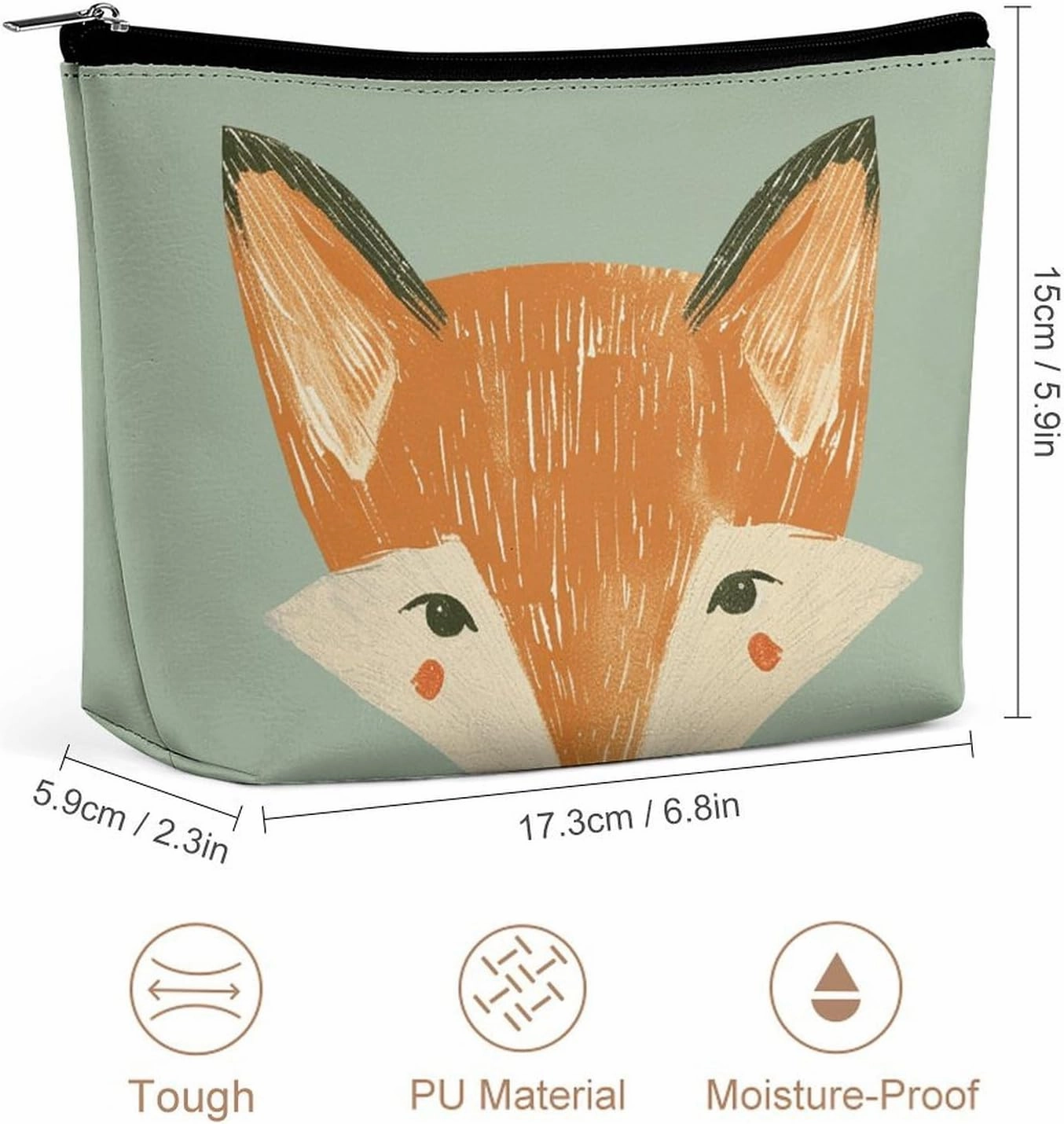 Portable Small Cosmetic Bag Cute Travel Makeup Bag Orange Fox Face Waterproof Toiletry Bag for Women