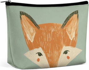 Portable Small Cosmetic Bag Cute Travel Makeup Bag Orange Fox Face Waterproof Toiletry Bag for Women