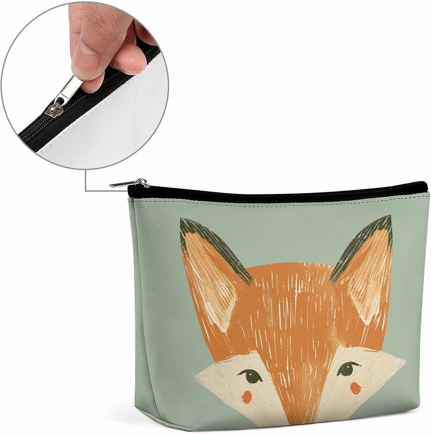 Portable Small Cosmetic Bag Cute Travel Makeup Bag Orange Fox Face Waterproof Toiletry Bag for Women