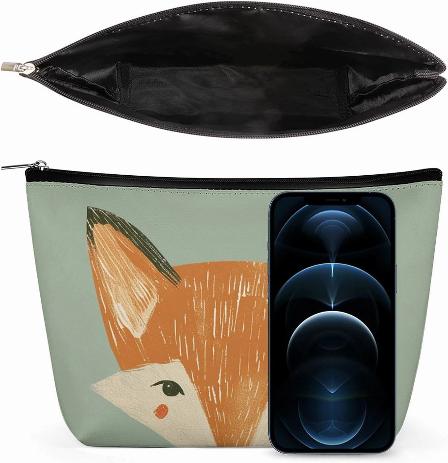 Portable Small Cosmetic Bag Cute Travel Makeup Bag Orange Fox Face Waterproof Toiletry Bag for Women