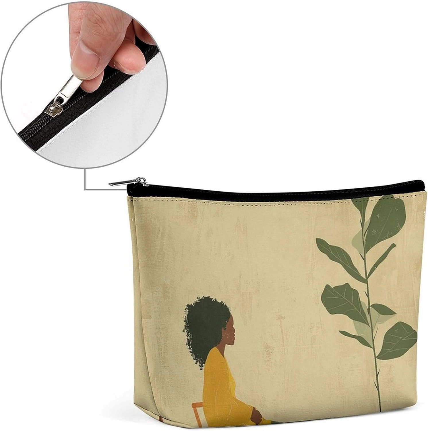 Portable Small Cosmetic Bag Cute Travel Makeup Bag Potted Plant And Woman Waterproof Toiletry Bag for Women