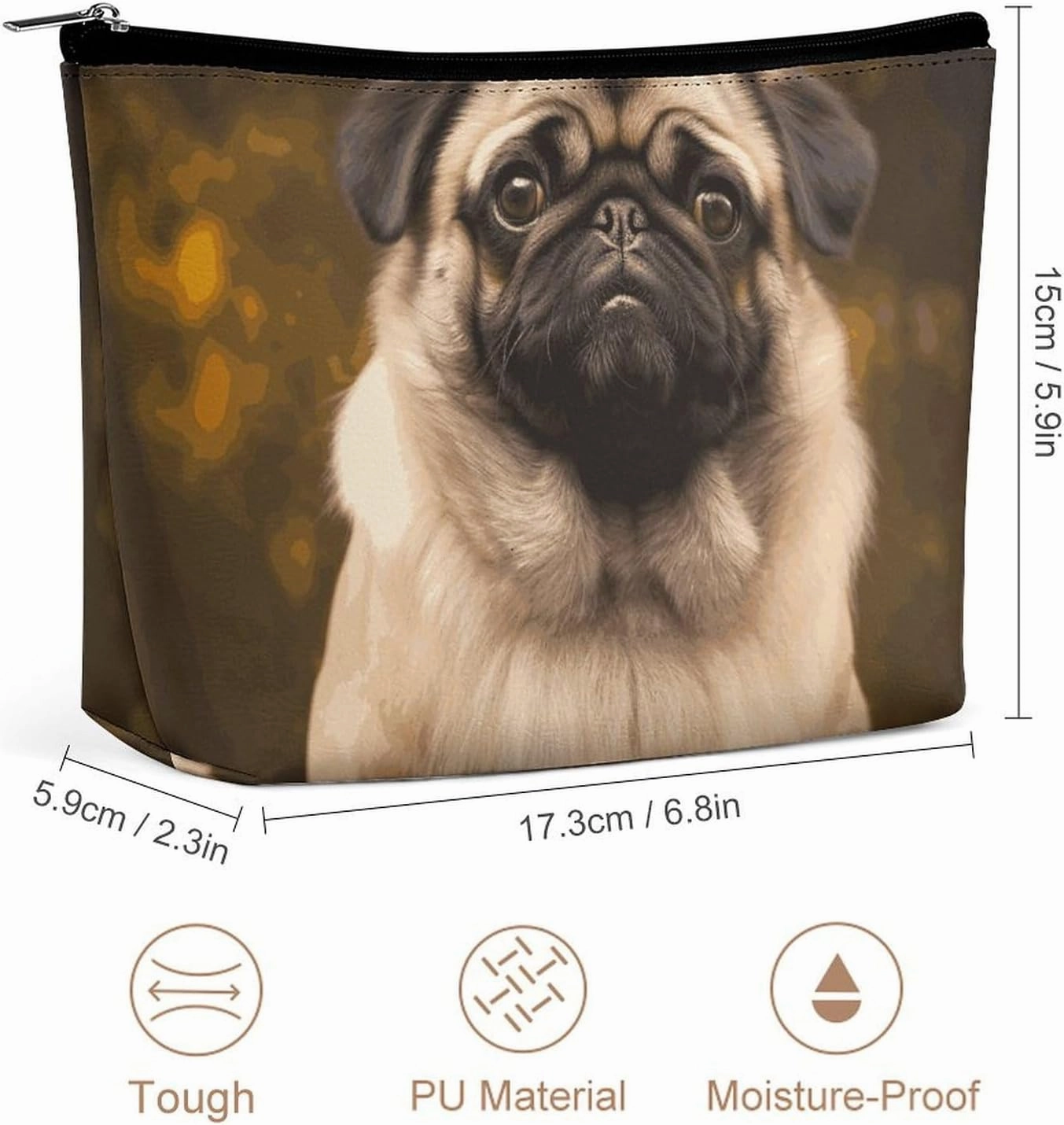 Portable Small Cosmetic Bag Cute Travel Makeup Bag Pug Dog Waterproof Toiletry Bag for Women
