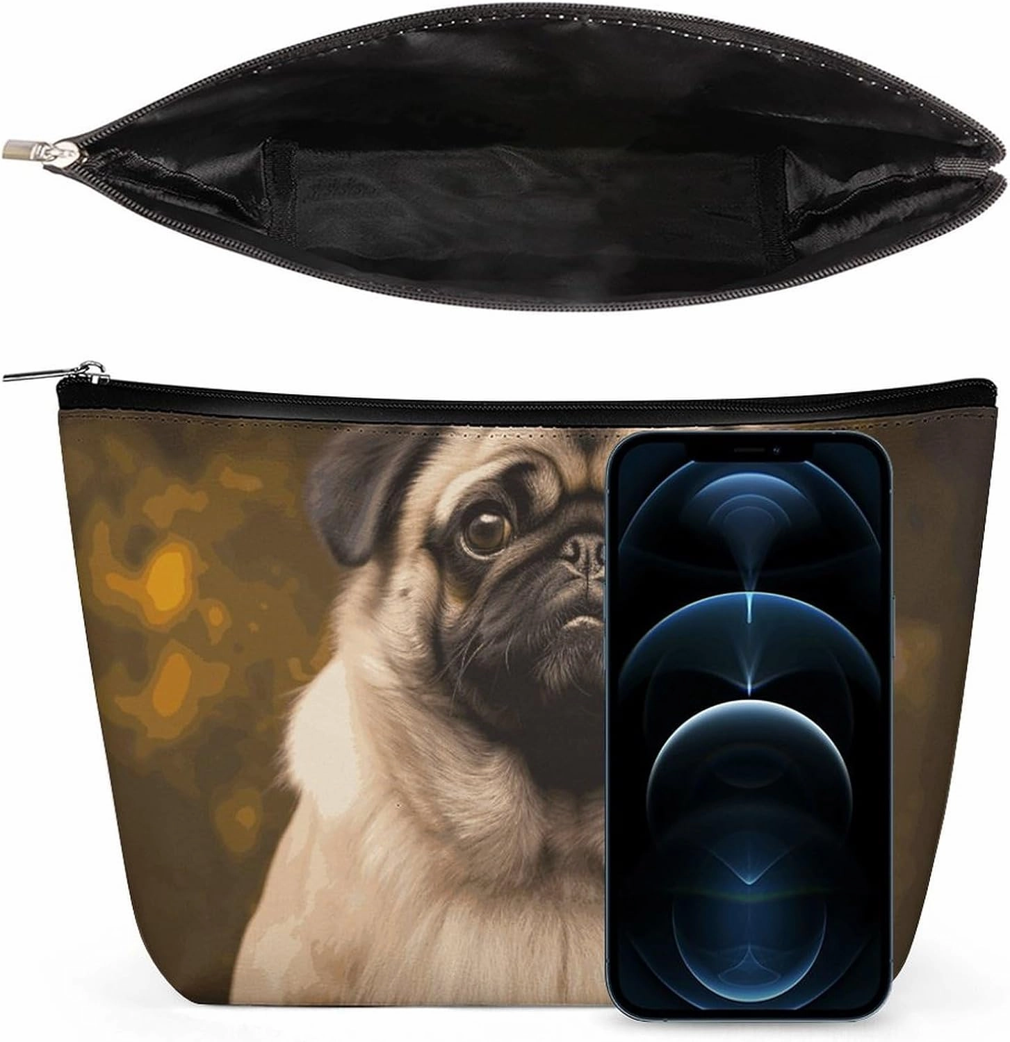 Portable Small Cosmetic Bag Cute Travel Makeup Bag Pug Dog Waterproof Toiletry Bag for Women