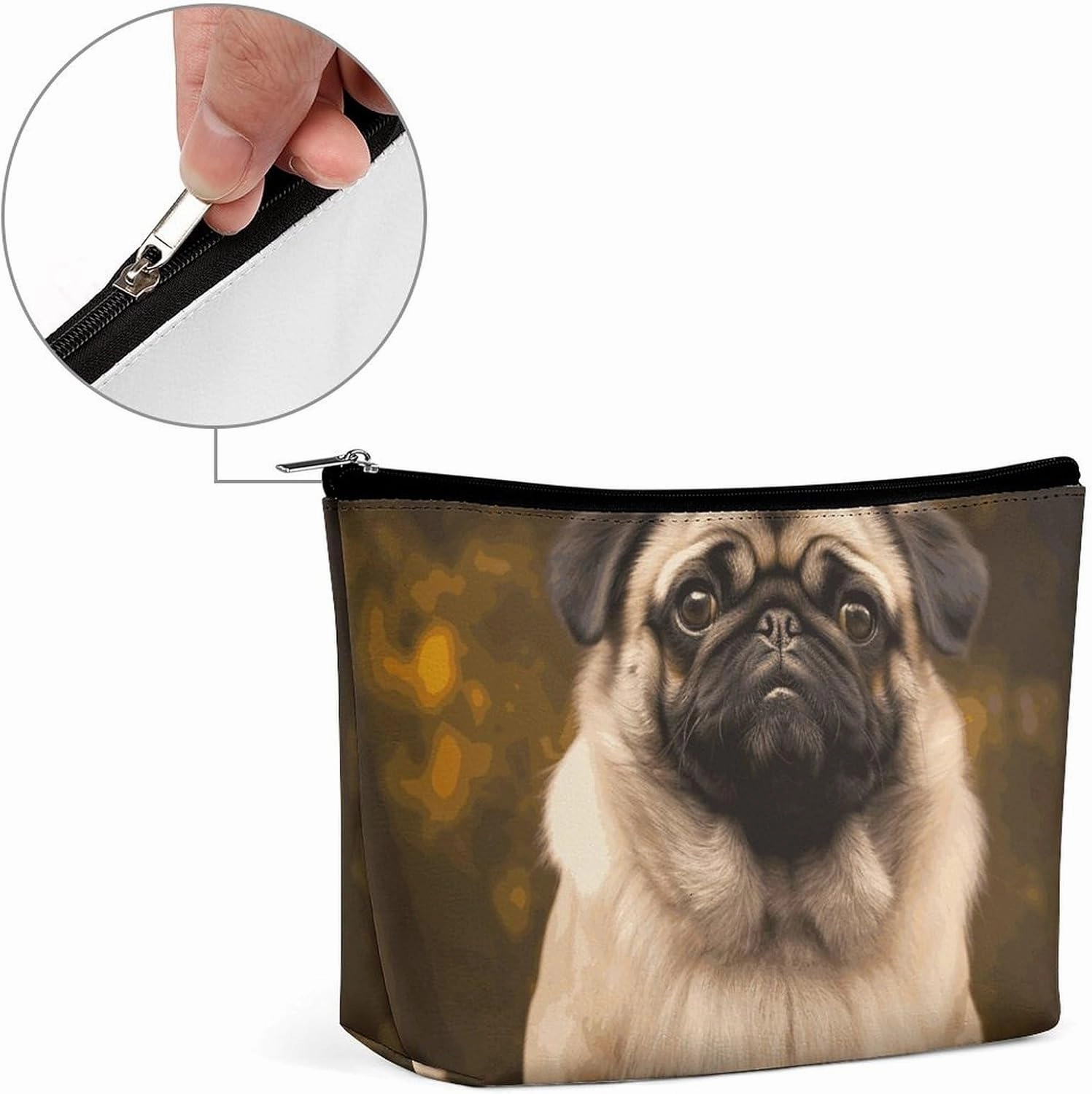 Portable Small Cosmetic Bag Cute Travel Makeup Bag Pug Dog Waterproof Toiletry Bag for Women