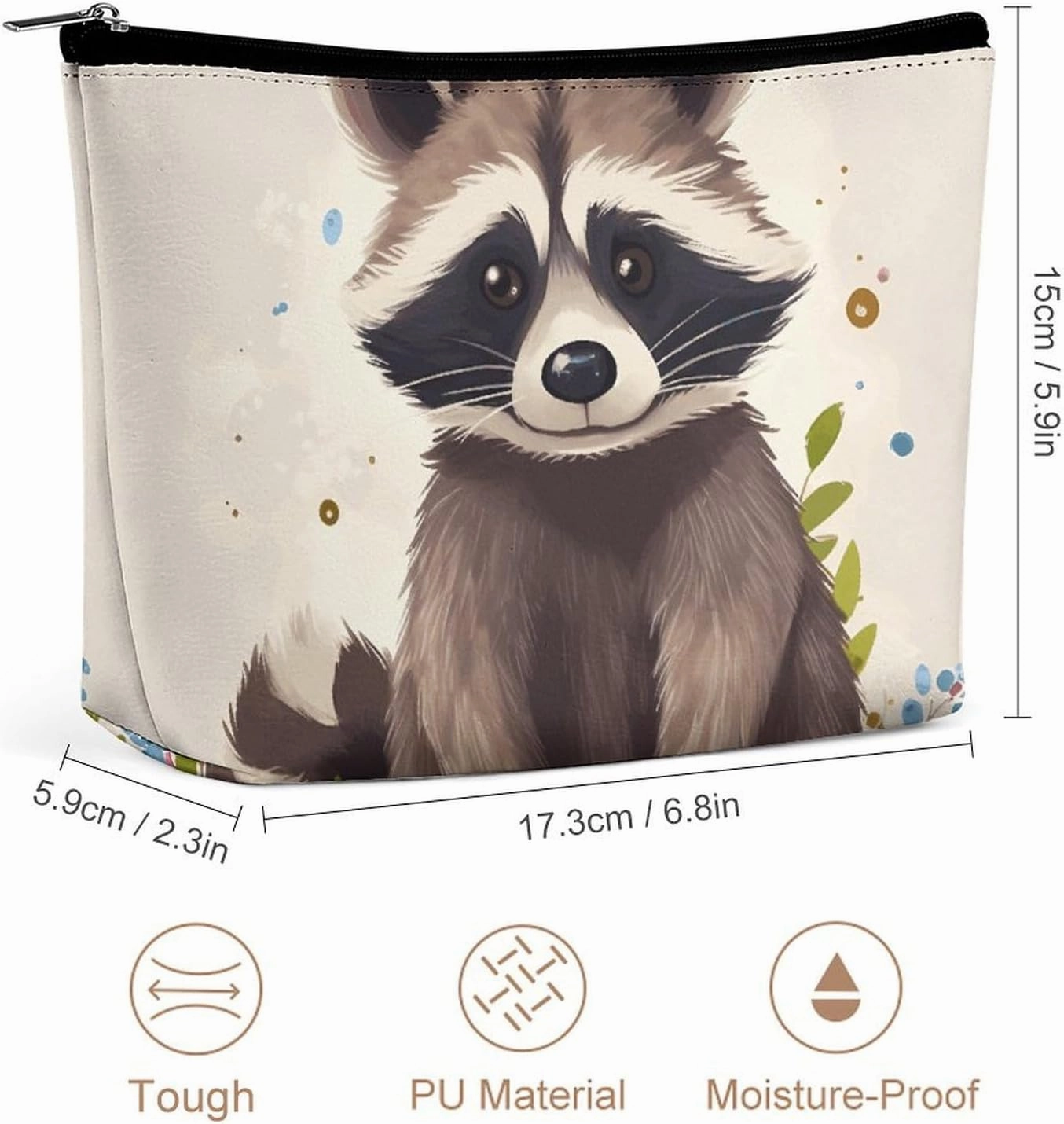 Portable Small Cosmetic Bag Cute Travel Makeup Bag Raccoon Waterproof Toiletry Bag for Women