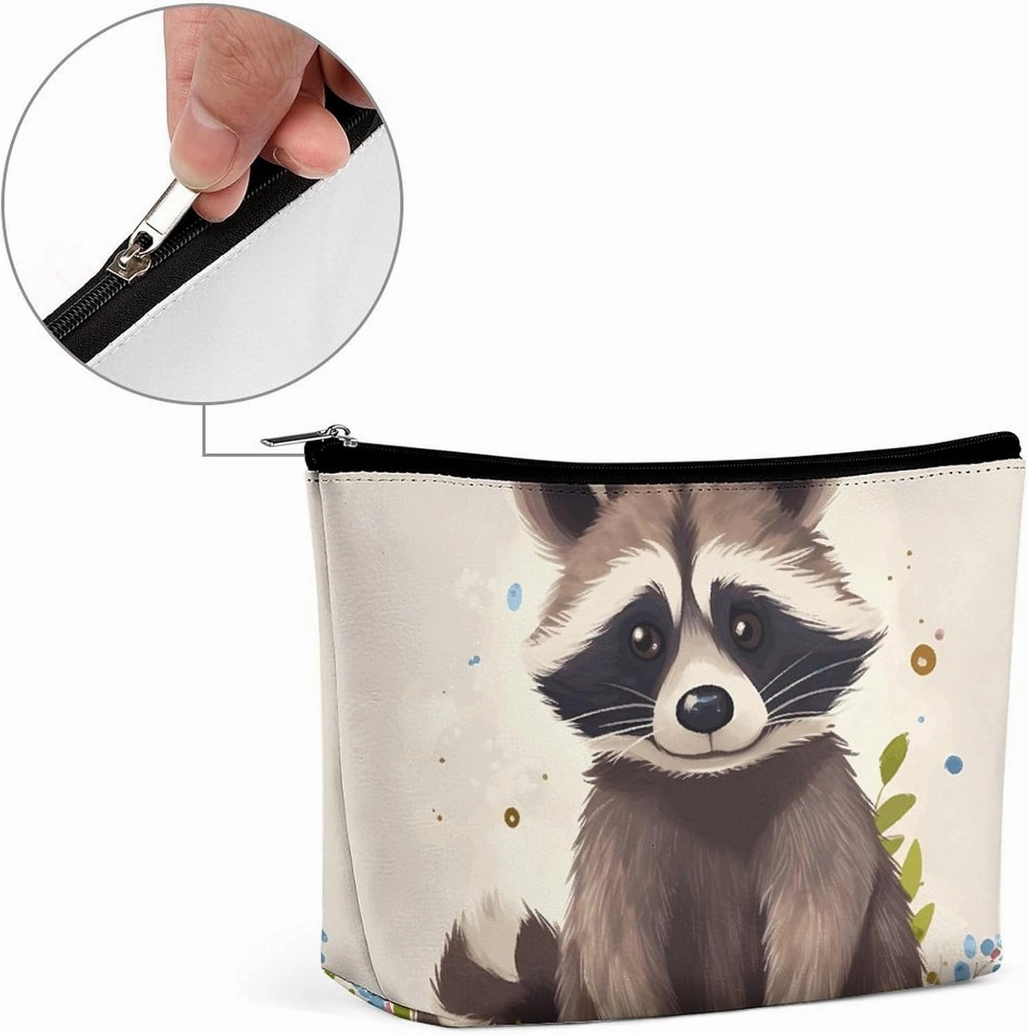 Portable Small Cosmetic Bag Cute Travel Makeup Bag Raccoon Waterproof Toiletry Bag for Women