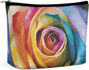 Portable Small Cosmetic Bag Cute Travel Makeup Bag Rainbow Rose Flower Waterproof Toiletry Bag for Women