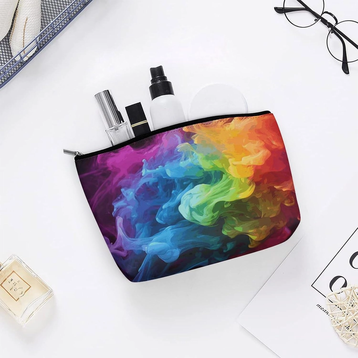 Portable Small Cosmetic Bag Cute Travel Makeup Bag Rainbow Smoke Waterproof Toiletry Bag for Women