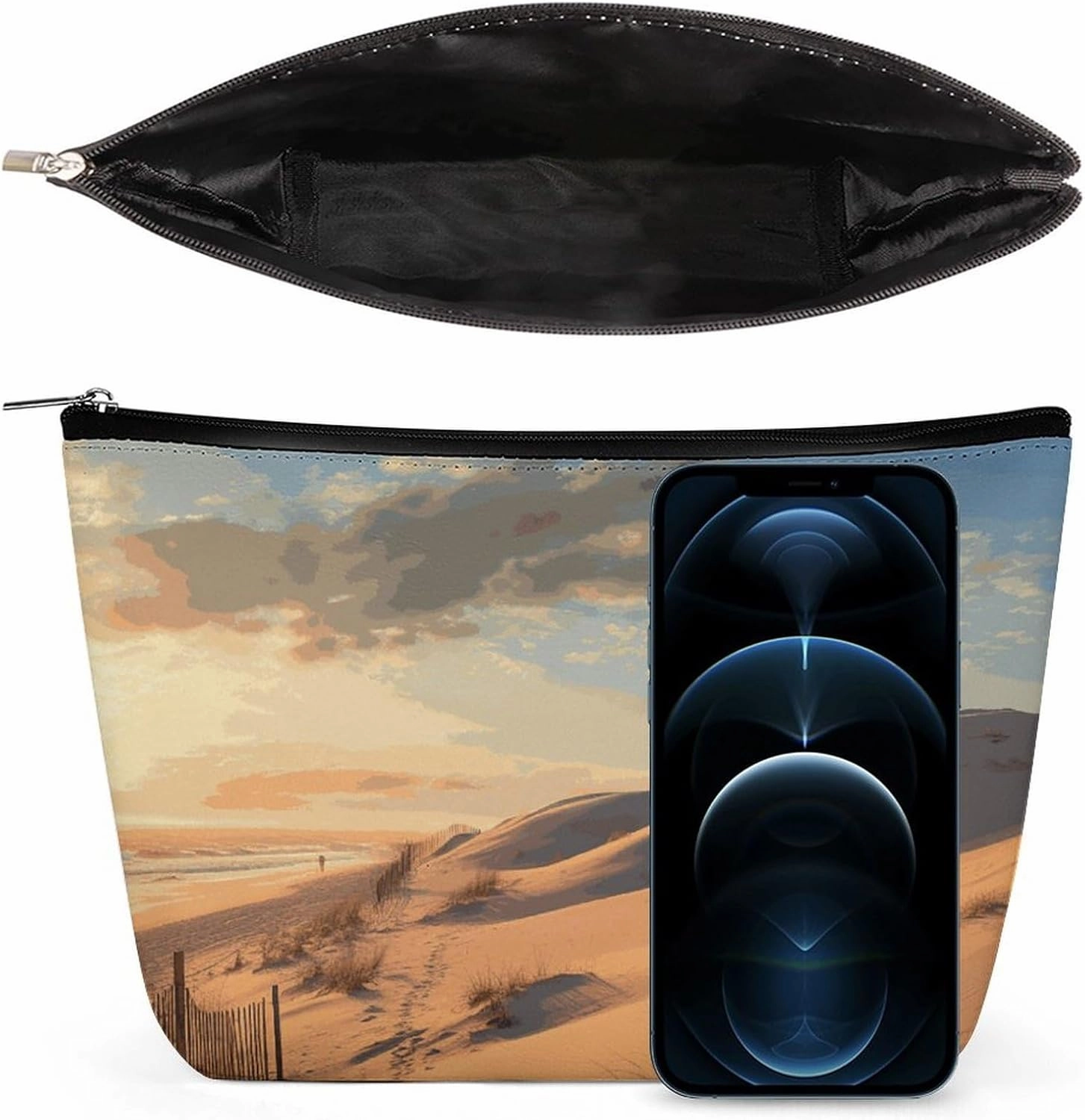 Portable Small Cosmetic Bag Cute Travel Makeup Bag Sand Dunes Waterproof Toiletry Bag for Women