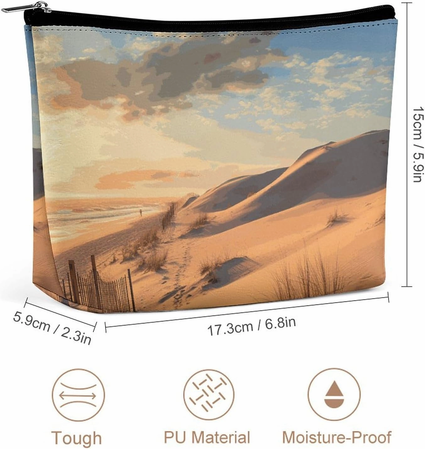 Portable Small Cosmetic Bag Cute Travel Makeup Bag Sand Dunes Waterproof Toiletry Bag for Women