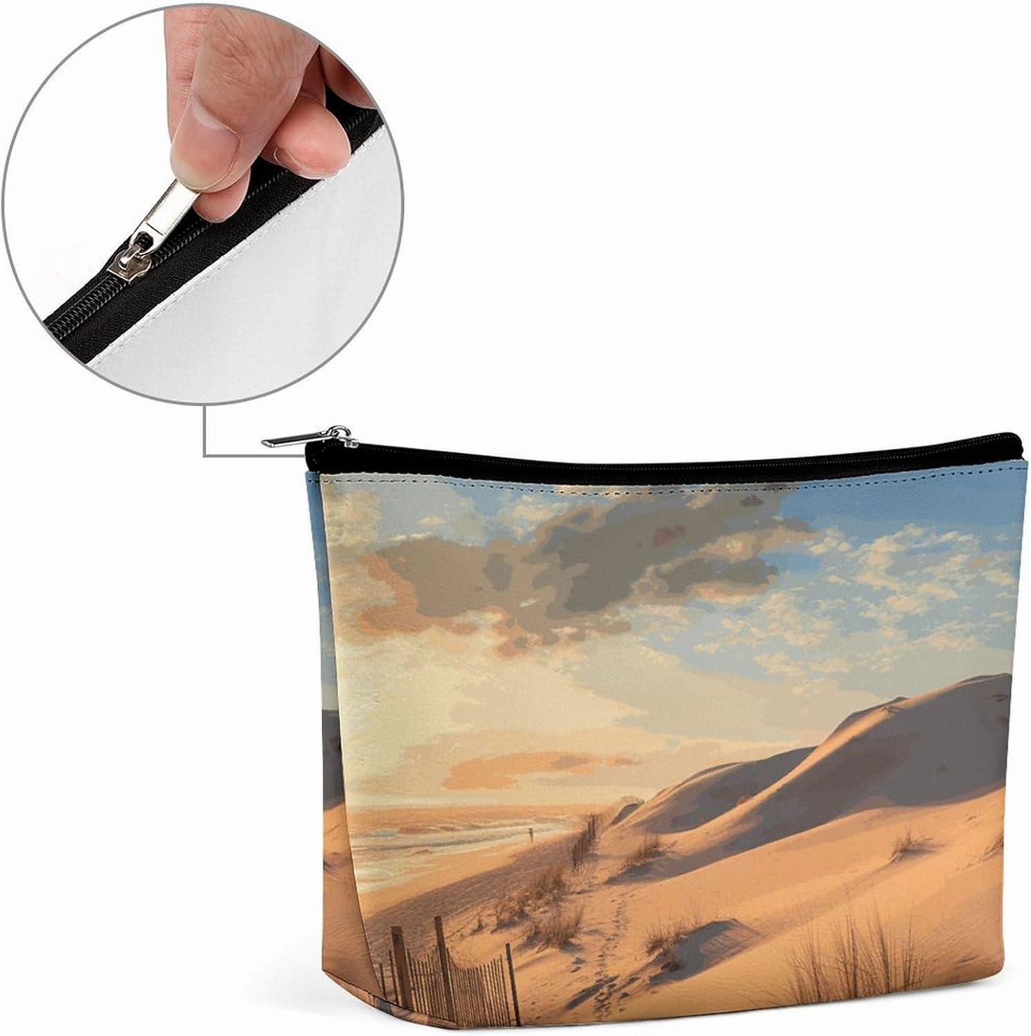 Portable Small Cosmetic Bag Cute Travel Makeup Bag Sand Dunes Waterproof Toiletry Bag for Women