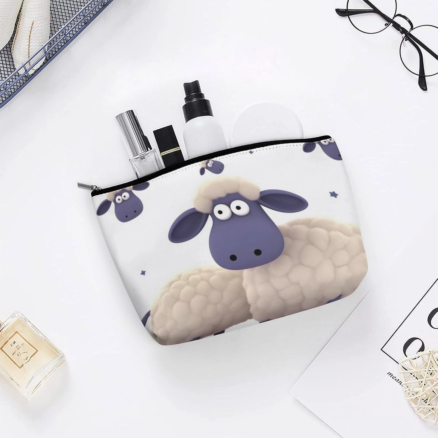 Portable Small Cosmetic Bag Cute Travel Makeup Bag Sheep Waterproof Toiletry Bag for Women