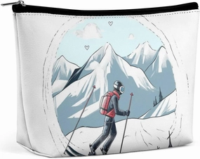 Portable Small Cosmetic Bag Cute Travel Makeup Bag Skiing Theme Waterproof Toiletry Bag for Women