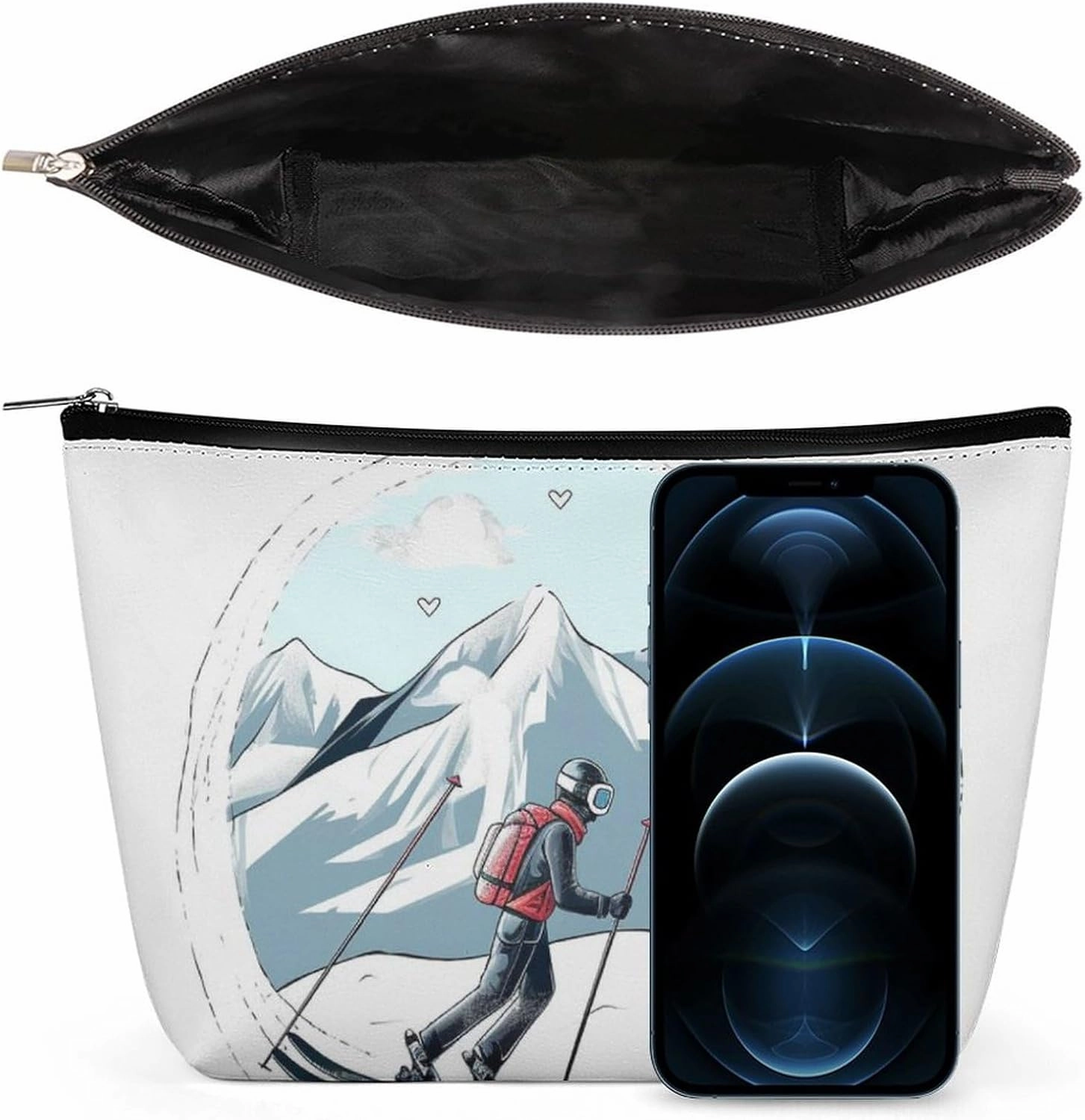 Portable Small Cosmetic Bag Cute Travel Makeup Bag Skiing Theme Waterproof Toiletry Bag for Women