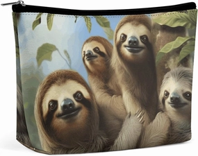 Portable Small Cosmetic Bag Cute Travel Makeup Bag Sloth Family Waterproof Toiletry Bag for Women