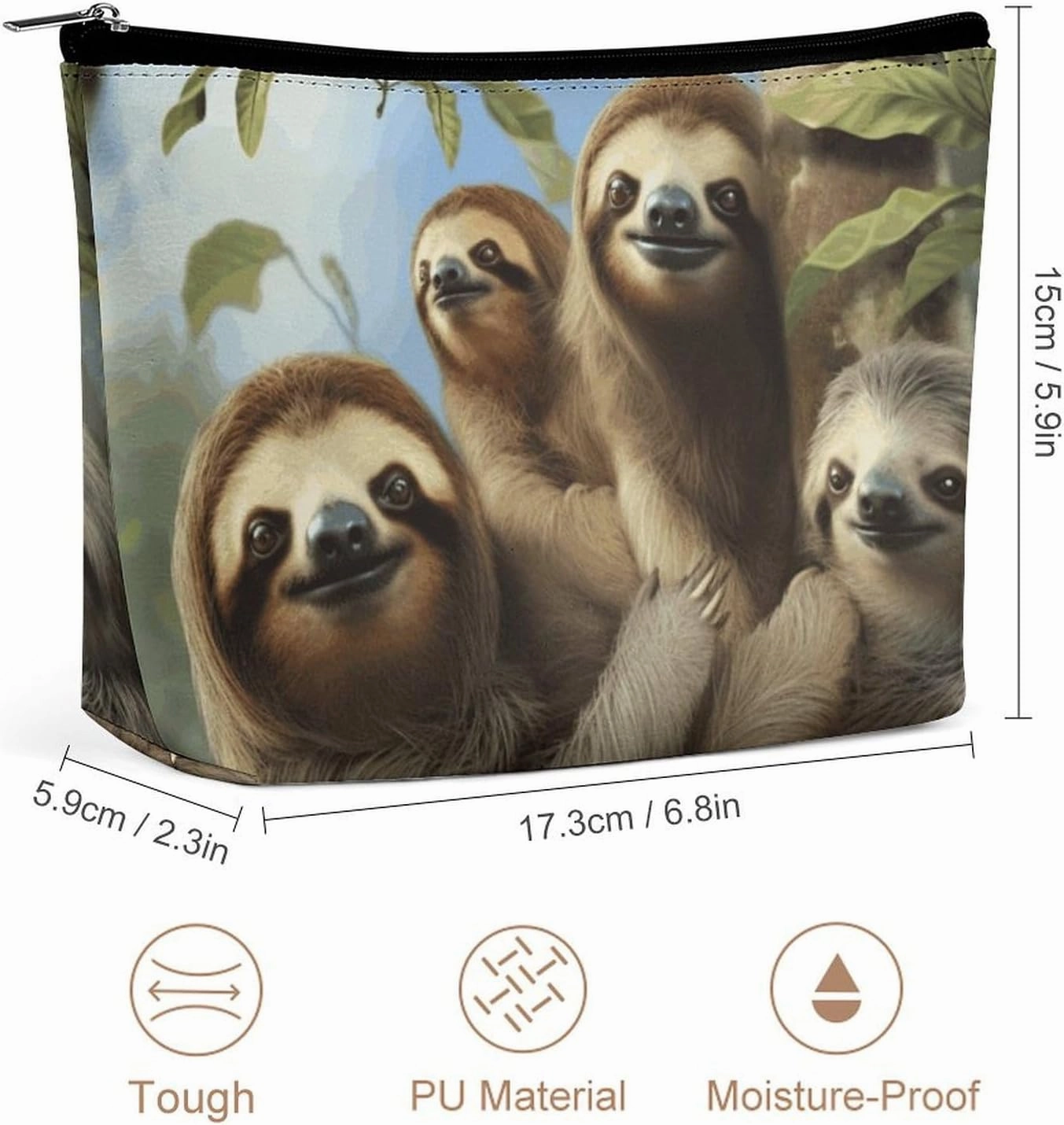 Portable Small Cosmetic Bag Cute Travel Makeup Bag Sloth Family Waterproof Toiletry Bag for Women