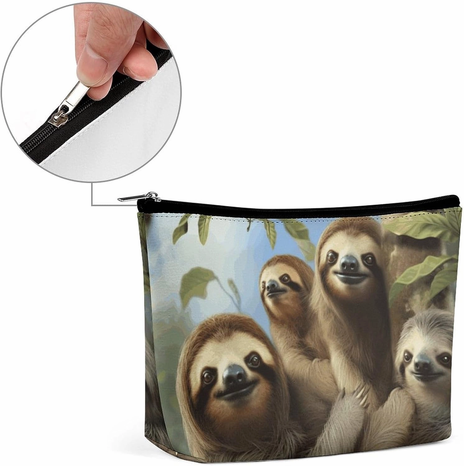 Portable Small Cosmetic Bag Cute Travel Makeup Bag Sloth Family Waterproof Toiletry Bag for Women