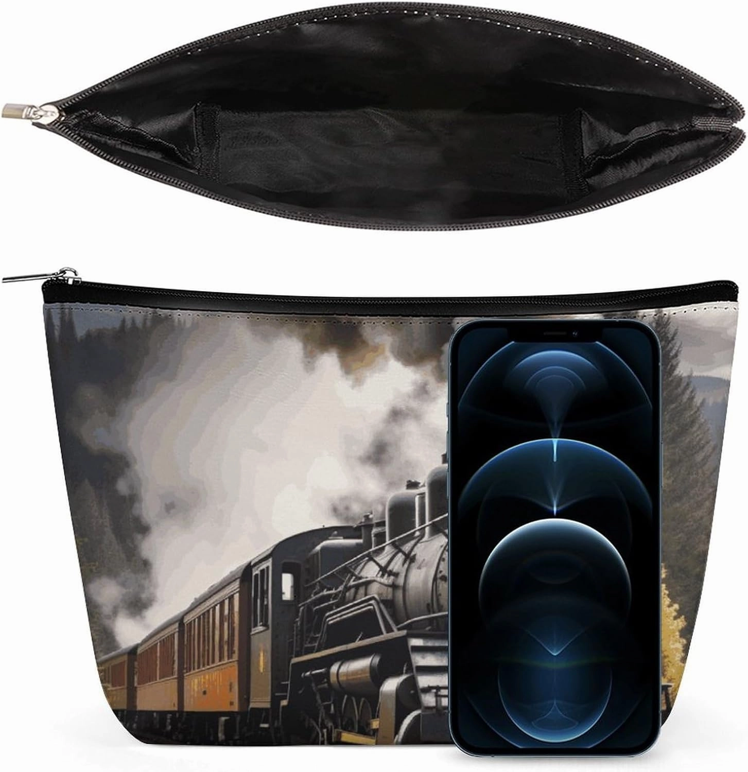 Portable Small Cosmetic Bag Cute Travel Makeup Bag Steam Train Waterproof Toiletry Bag for Women