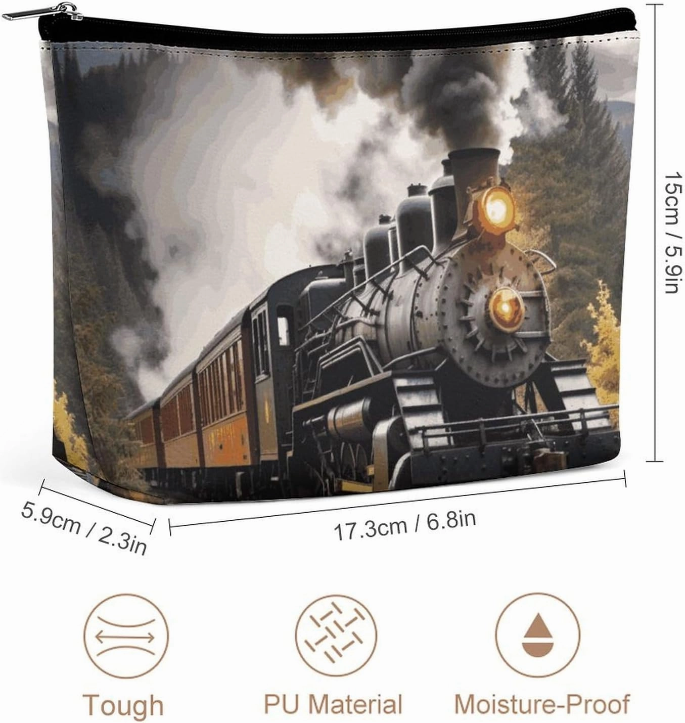 Portable Small Cosmetic Bag Cute Travel Makeup Bag Steam Train Waterproof Toiletry Bag for Women