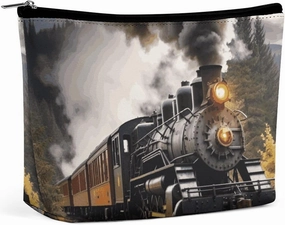 Portable Small Cosmetic Bag Cute Travel Makeup Bag Steam Train Waterproof Toiletry Bag for Women