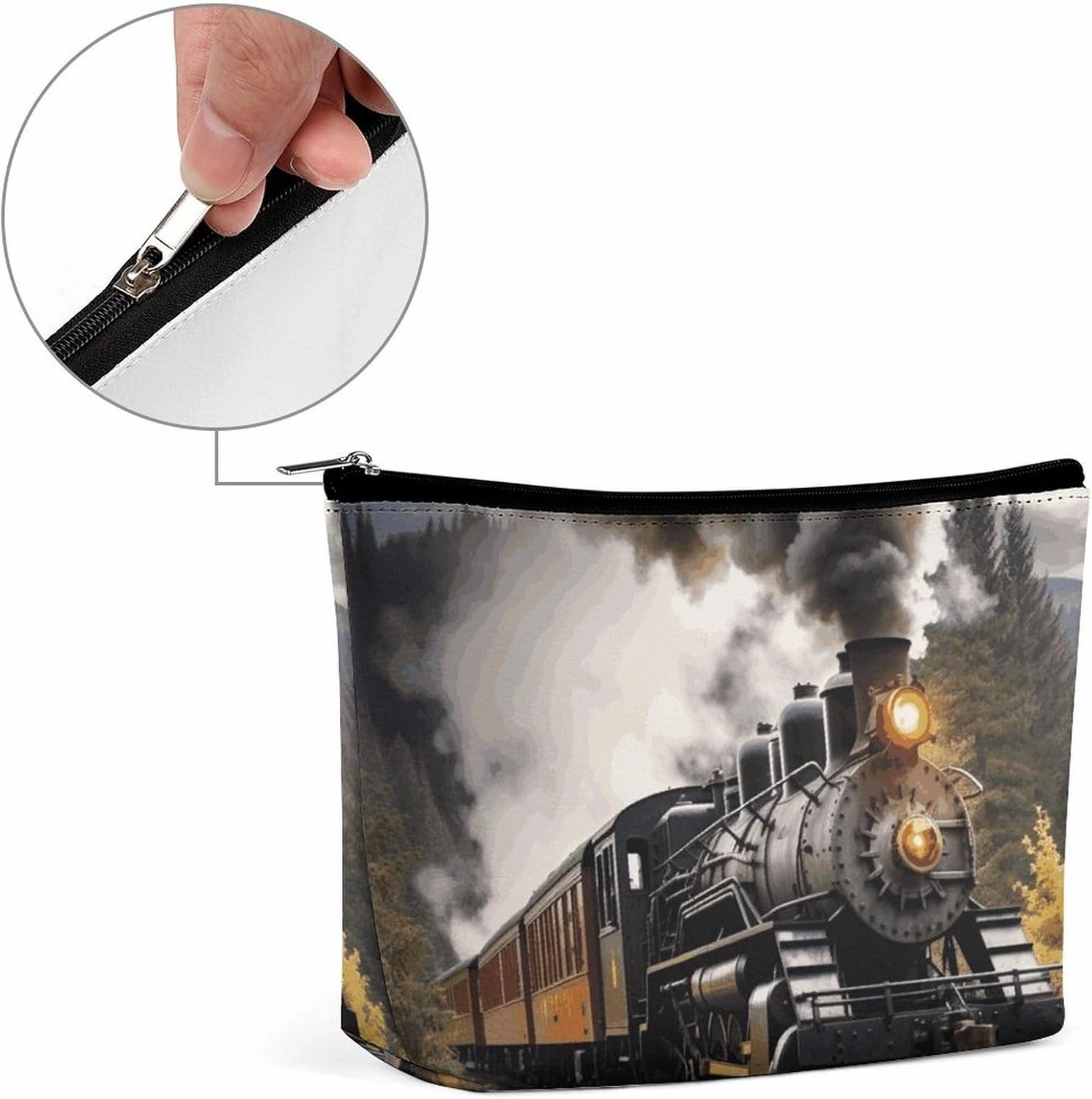 Portable Small Cosmetic Bag Cute Travel Makeup Bag Steam Train Waterproof Toiletry Bag for Women
