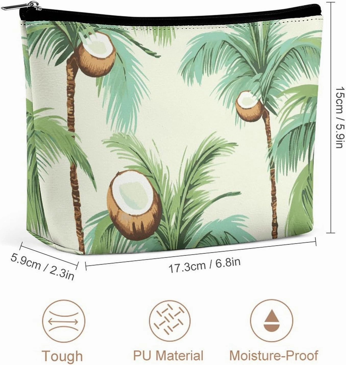 Portable Small Cosmetic Bag Cute Travel Makeup Bag Summer Coconut Tree Waterproof Toiletry Bag for Women